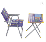 AMGHUB Pattern Printed Adjustable Foldable Study Table and Chair Set for Kids – Blue | Metal Frame | DIY Assembly