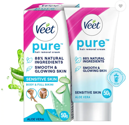 Veet Pure Hair Removal Cream – Sensitive Skin, Enriched with Aloe Vera (50g)