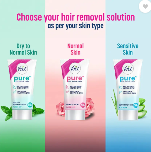 Veet Pure Hair Removal Cream for Dry Skin – Pack of 2 Tubes (60 g each) | With Grape Seed Oil, 5–10 Min Result
