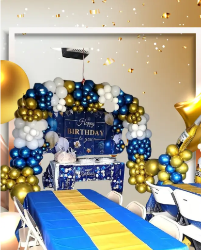AMGHUB Solid Metallic Balloons – Blue & Gold (Pack of 25)