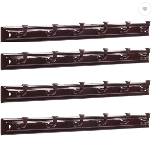 AMGHUB 6-Pin Bathroom Cloth Hanger Hook Rail – Pack of 4 | Wall/Door Mount, Steel Hooks, Brown