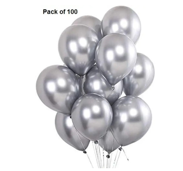 AMGHUB Solid Silver Balloons – Pack of 100 | Metallic Finish, Round Latex, Reusable, Party Decoration