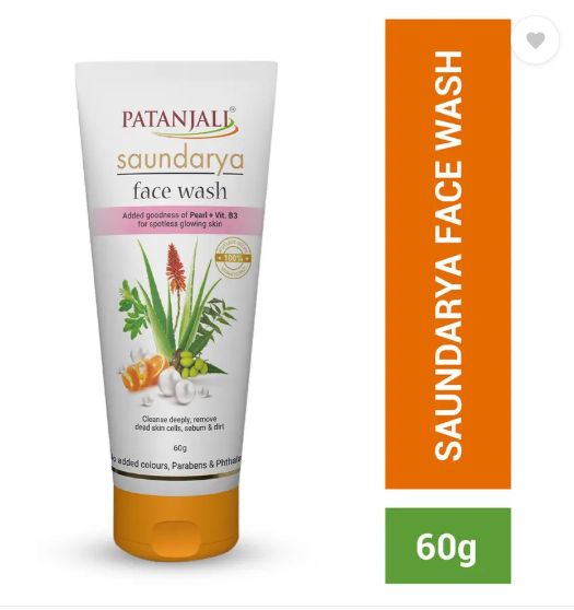 PATANJALI Saundarya Face Wash – 60g | Herbal Deep Cleanser for Glowing & Moisturized Skin