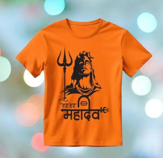 AMGHUB Kids Har Har Mahadev & Shiv Bhakti Printed White T-Shirt