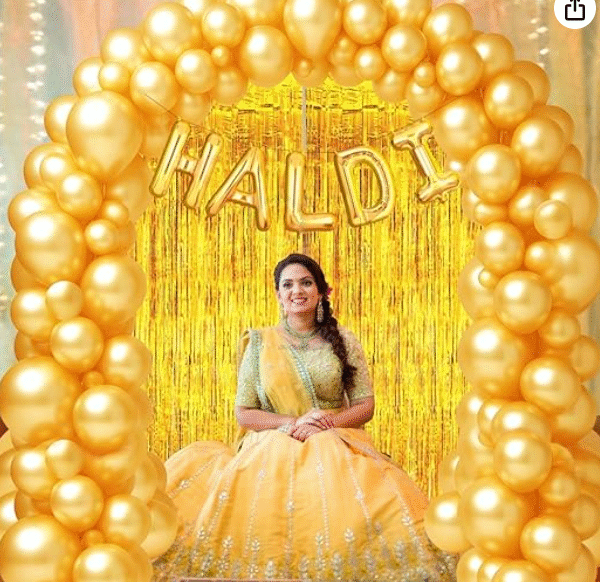 AMGHUB Haldi Bride To Be Golden Balloon Decoration Kit – Pack of 57 | Includes 16" Foil Letters, 50 Golden Balloons & 2 Golden Curtains | Haldi, Bachelorette & Bridal Shower Party Decor