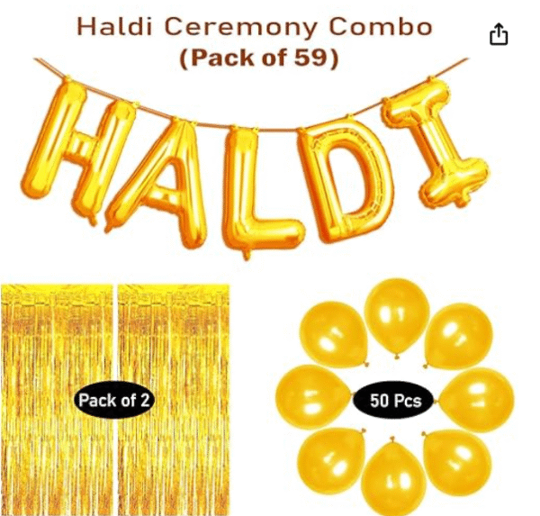 AMGHUB Haldi Bride To Be Golden Balloon Decoration Kit – Pack of 57 | Includes 16" Foil Letters, 50 Golden Balloons & 2 Golden Curtains | Haldi, Bachelorette & Bridal Shower Party Decor