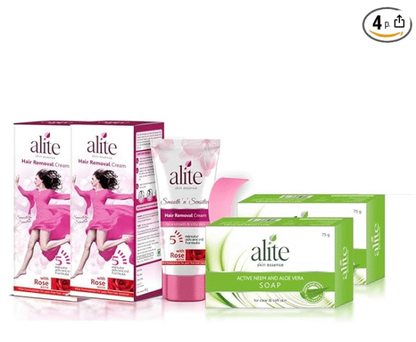 Combo Pack of 4 – Hair Removal Cream & Neem Aloe Vera Soap | Smooth & Nourished Skin with Natural Ingredients | Gentle, 5-Minute Formula – by AMGHUB
