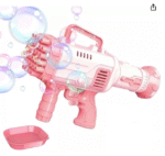 AMGHUB 32-Hole Electric Bubble Gun for Kids with Soap Solution | Fun Indoor & Outdoor Bubble Launcher Machine for Girls & Boys (Pink)