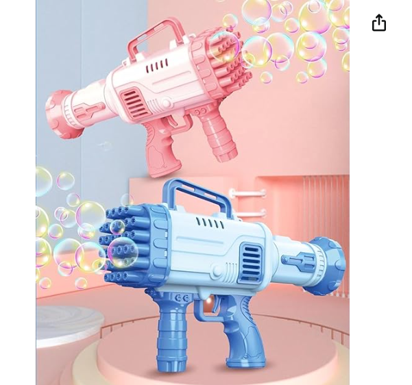 AMGHUB 32-Hole Electric Bubble Gun for Kids with Soap Solution | Fun Indoor & Outdoor Bubble Launcher Machine for Girls & Boys (Pink)