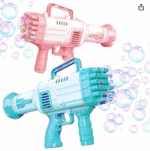 AMGHUB 32-Hole Electric Bubble Gun for Kids with Soap Solution | Fun Indoor & Outdoor Bubble Launcher Machine for Girls & Boys (Pink)