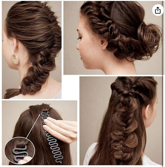 amghub DazzleDiva Hair Styling Tools Hair Style Accessories Hair Bun Maker For Tools For Hairstyle Styling Kit Style Braiding Machine Bun Maker French Braid Hair Tool Accessories For Woman 2 Pcs (Black)