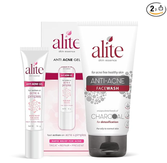 Alite Anti Acne Gel (15g) & Charcoal Facewash (70g) Combo Pack 2 – Unisex | Tea Tree & Neem Oil Gel + Detoxifying Charcoal Face Wash | For Acne-Free, Clear & Smooth Skin