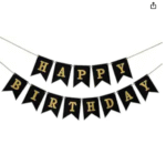 Amghub | Flyloons Happy Birthday Banner – 13 Pcs Black Cardstock Set with Ribbon