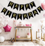 Amghub | Flyloons Happy Birthday Banner – 13 Pcs Black Cardstock Set with Ribbon