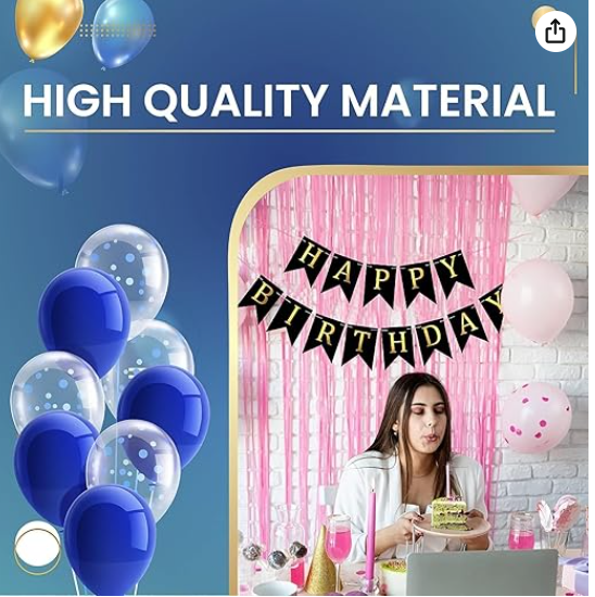 Amghub | Flyloons Happy Birthday Banner – 13 Pcs Black Cardstock Set with Ribbon