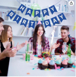 Amghub | Flyloons Happy Birthday Banner – 13 Pcs Blue Cardstock Set with Ribbon