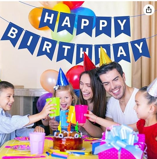 Amghub | Flyloons Happy Birthday Banner – 13 Pcs Blue Cardstock Set with Ribbon