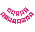 Amghub | Flyloons Happy Birthday Banner – 13 Pcs Pink Cardstock Set with Ribbon