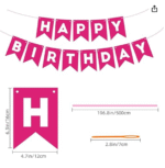 Amghub | Flyloons Happy Birthday Banner – 13 Pcs Pink Cardstock Set with Ribbon