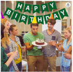 Amghub | Flyloons Happy Birthday Banner – 13 Pcs Green Cardstock Set with Ribbon