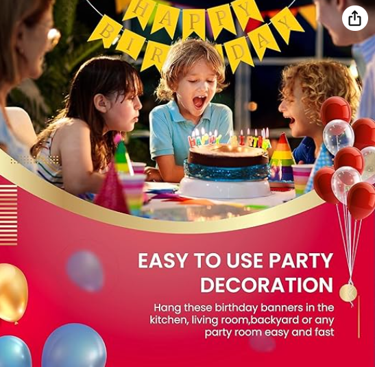Amghub | Flyloons Happy Birthday Banner – 13 Pcs Yellow Cardstock Set with Ribbon