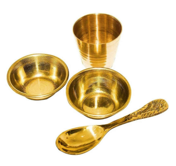 Amghub Haridwar Divine Laddu Gopal Bhog Thali Plate – 5 Pcs Brass Set (12 cm Diameter)