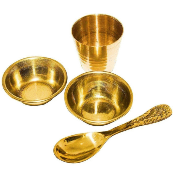 Amghub Haridwar Divine Laddu Gopal Bhog Thali Plate – 5 Pcs Brass Set (12 cm Diameter)