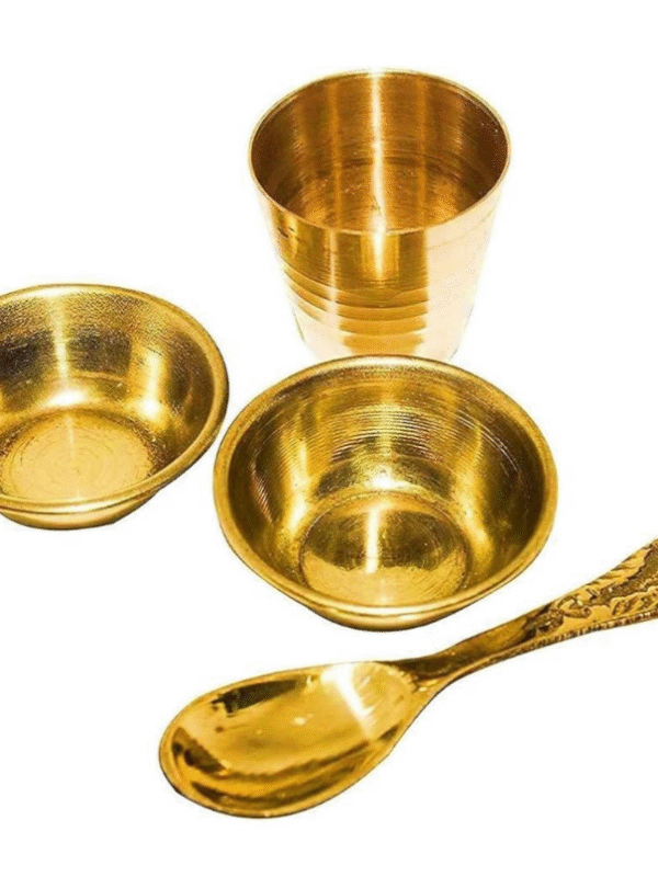 Amghub Haridwar Divine Laddu Gopal Bhog Thali Plate – 5 Pcs Brass Set (12 cm Diameter)