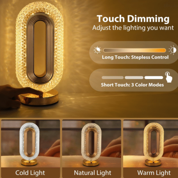 The Flair Store™ Crystal Diamond Oval Table Lamp – Touch Control & 3-Way Dimmable