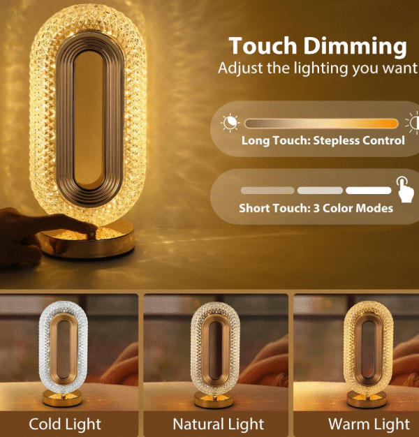 The Flair Store™ Crystal Diamond Oval Table Lamp – Touch Control & 3-Way Dimmable