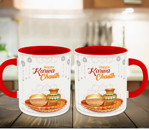 WHATS YOUR KICK – Karva Chauth Red Ceramic Coffee Mug with Coaster (D3)