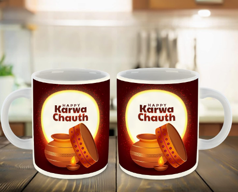 WHATS YOUR KICK – Karva Chauth White Ceramic Coffee Mug with Coaster (D4)