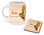 Karva Chauth Inspiration White Ceramic Coffee Mug with Coaster (D5)
