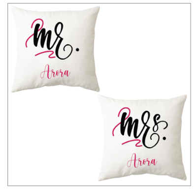 AMGHUB Surname Printed Couple Mugs “Mr & Mrs Ahmed” – Set of 2 Ceramic Mugs (330 ml Each, Microwave Safe)