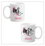 AMGHUB Personalized Couple Gift Combo – Cushions, Mugs & Keyrings with Surname “Mr & Mrs Ahmed”