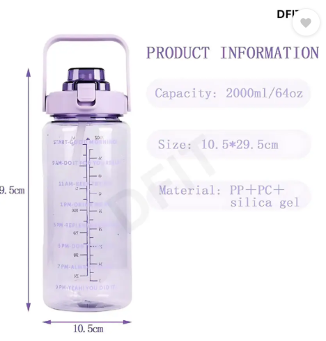 AMGHUB 2000 ml Plastic Motivational Water Bottle – Purple (Pack of 1)