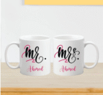 AMGHUB “Mr & Mrs Ahmed” Printed Ceramic Couple Mugs (Set of 2, 330 ml Each)